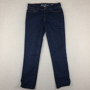 Eddie Bauer Jeans Womens 10 Blue Slightly Curvy Straight Fleece Lined‎ Dark Wash